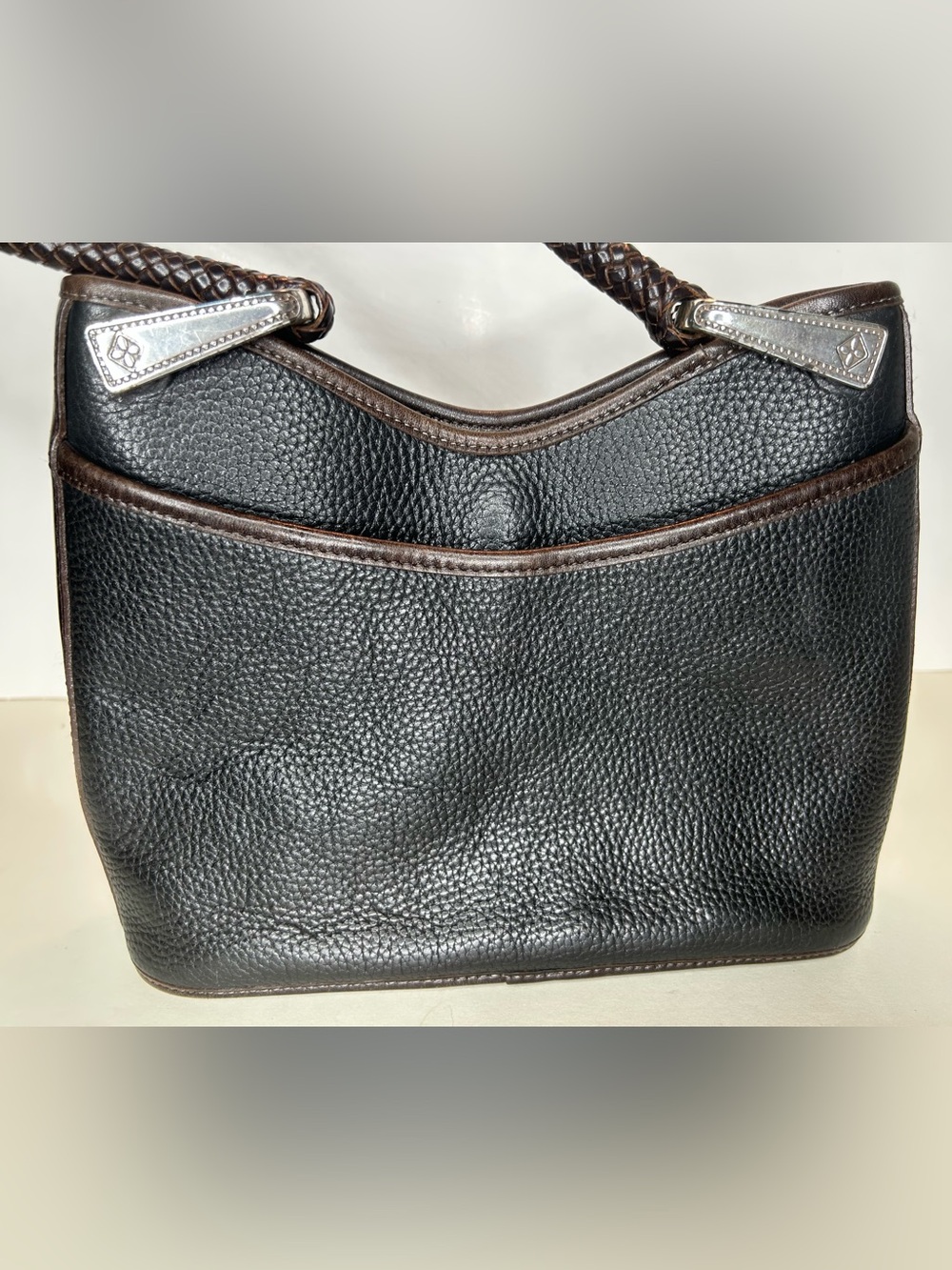 Brighton Gina Black and Brown Two-Tone Leather Hobo Shoulder Bag - Picture 3 of 14